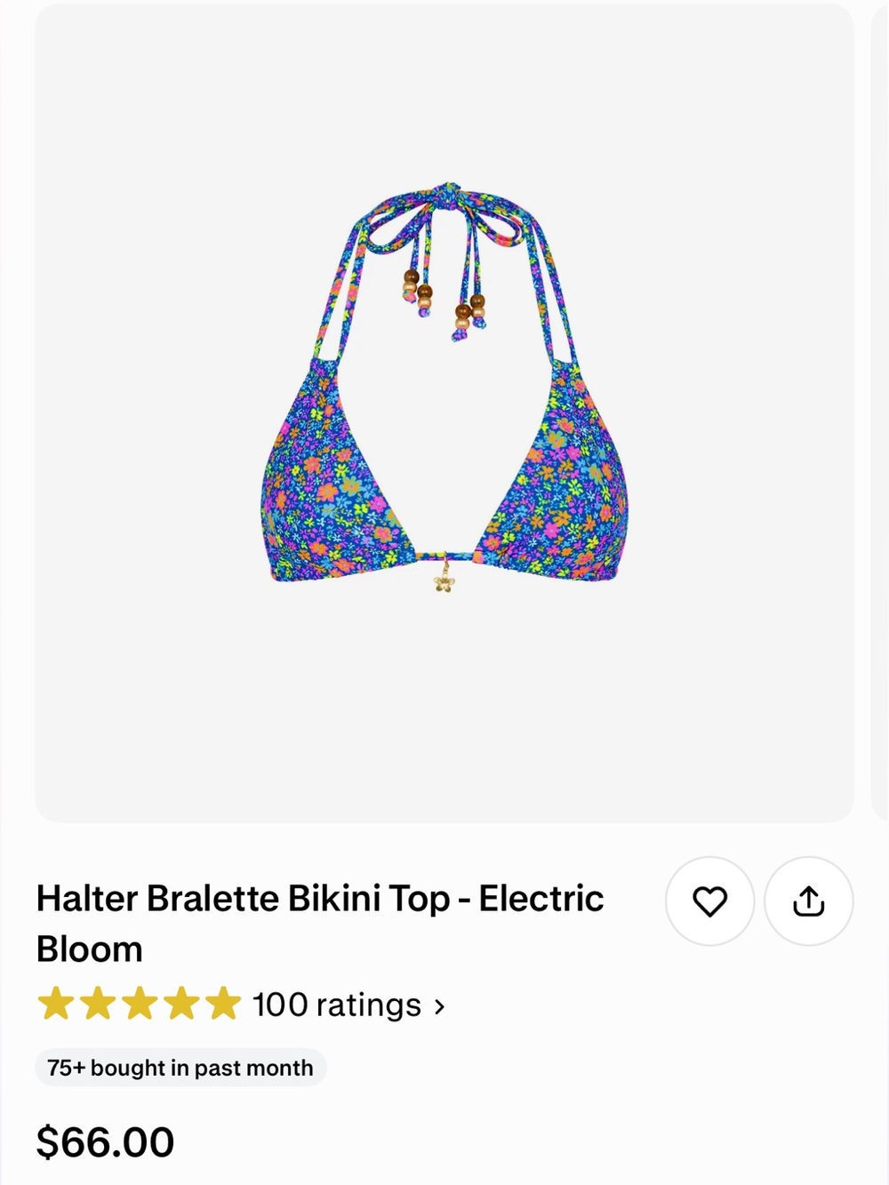 Kulani Kinis Blue Floral Triangle Bikini Top NWT